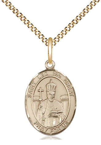Extel Medium Oval  14kt Gold Filled St. Leo the Great Pendant with 18" chain, Made in USA