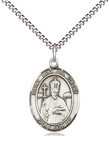 Extel Medium Oval Pewter St. Leo the Great Pendant with 18" chain, Made in USA