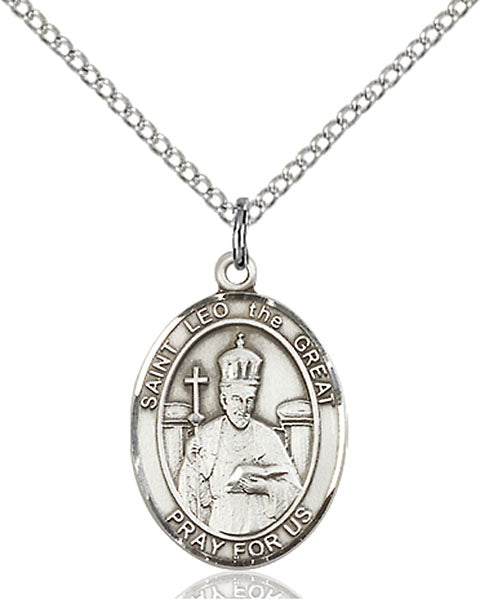 Extel Medium Oval Sterling Silver St. Leo the Great Pendant with 18" chain, Made in USA