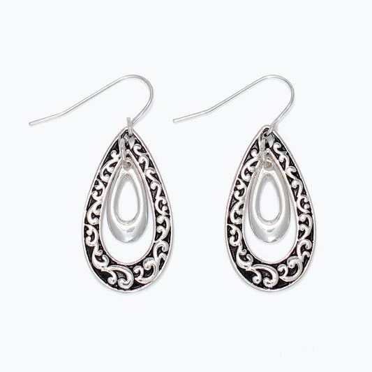 Sterling Silver Scroll Teardrop Earrings For Women Classic