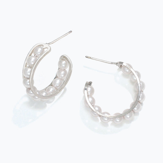 Sterling Silver Hoop Earrings With Freshwater Pearls