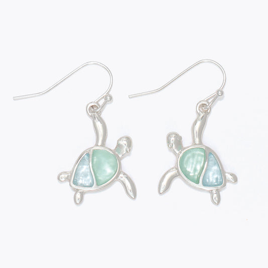 Handcrafted Mint Aqua Silver Turtle Drop Earrings For Women