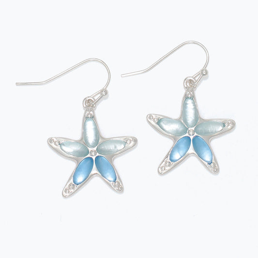 Blue Sea Glass Starfish Earrings Beachy Jewelry For Women