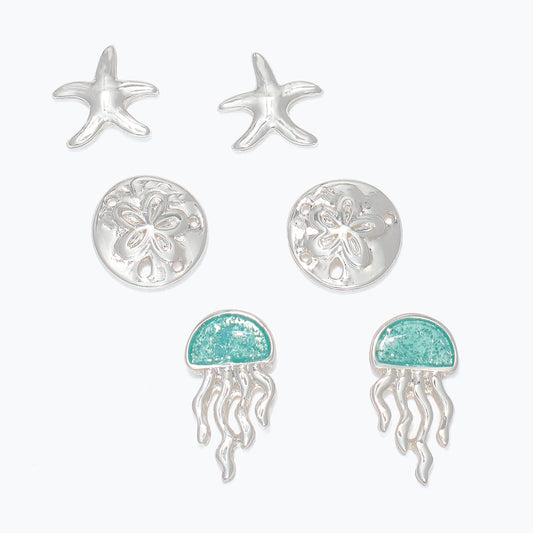 Silver Glitter Jellyfish Earrings For Ocean Lovers Gift