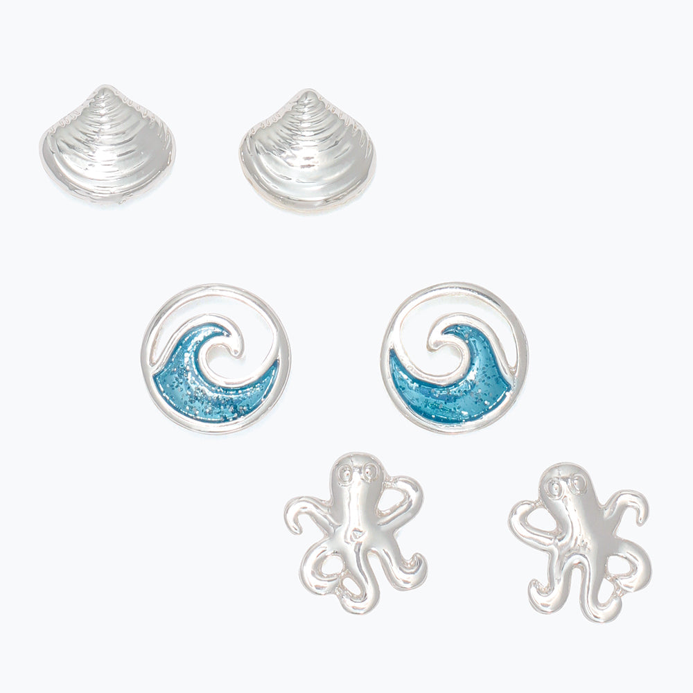 Sterling Silver Sea Life Wave Earrings For Women Beach