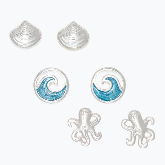 Sterling Silver Sea Life Wave Earrings For Women Beach