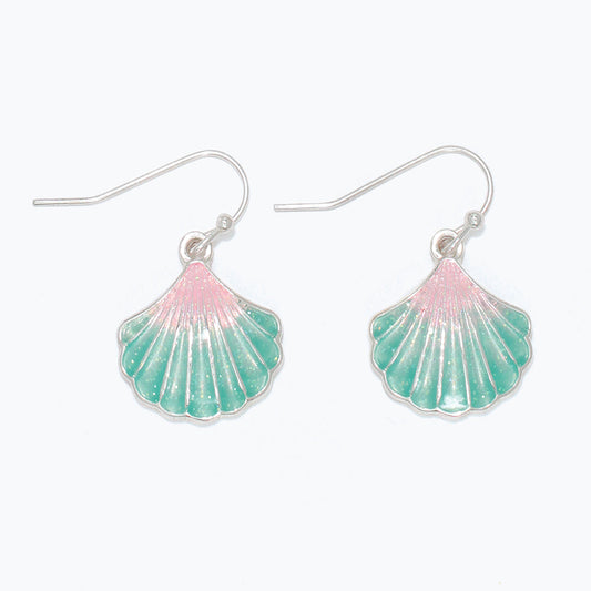 Sterling Silver Mint And Pink Scallop Shell Earrings