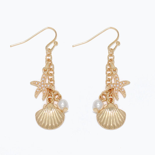 Starfish Scallop Pearl Drop Beach Earrings For Women