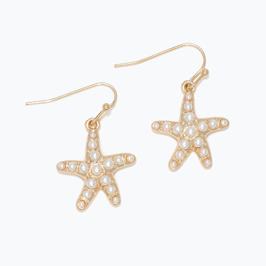 Gold Starfish Pearl Earrings Dainty Beach Wedding Jewelry