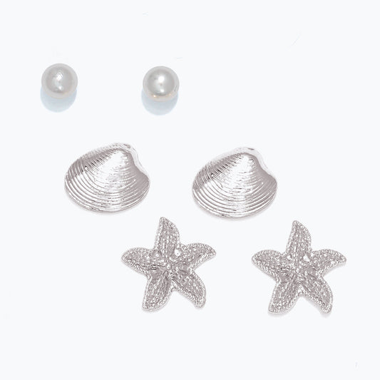 Sterling Silver Sea Life Pearl Accent Earrings For Women