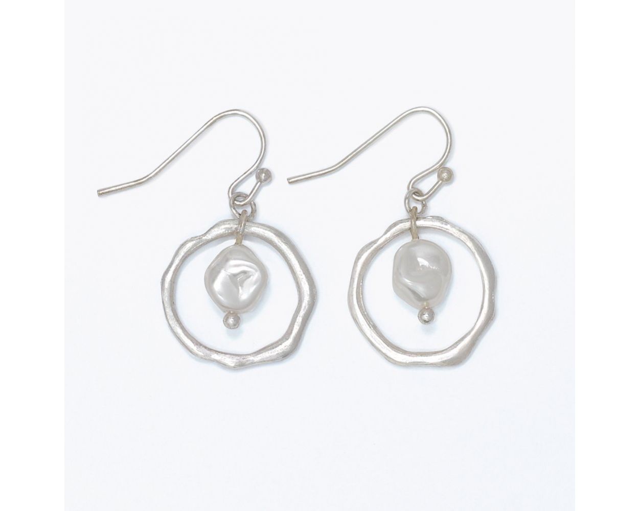 Silver Pearl Drop Hoop Earring