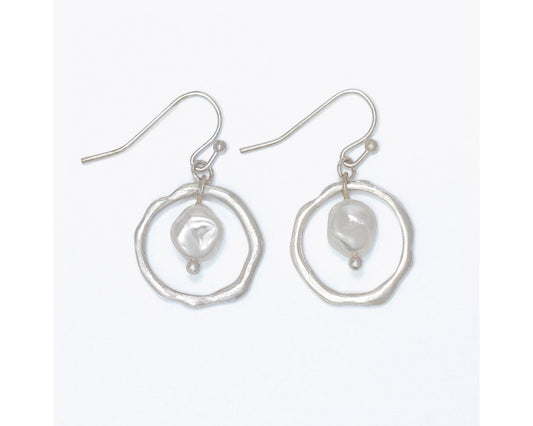 Silver Pearl Drop Hoop Earring
