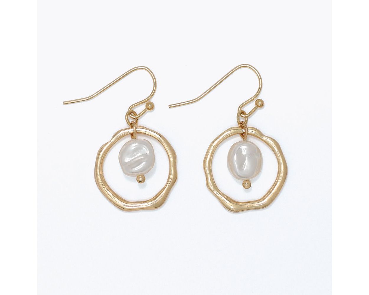 Gold Pearl Drop Hoop Earring