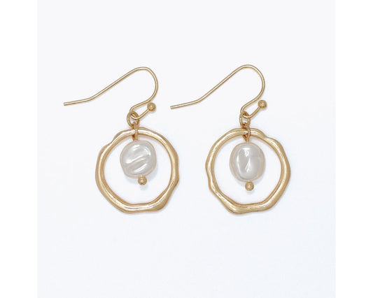 Gold Pearl Drop Hoop Earring