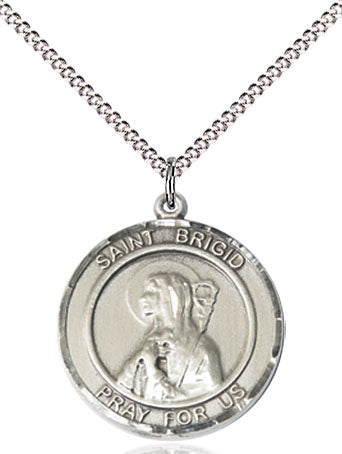 Extel Medium Round Pewter St. Brigid of Ireland Medal Pendant Necklace with 18" Chain, Made in USA