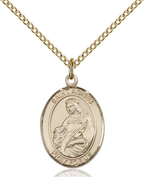 Extel Medium Oval  14kt Gold Filled St. Agnes of Rome Pendant with 18" chain, Made in USA