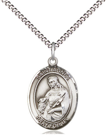 Extel Medium Oval Pewter St. Agnes of Rome Pendant with 18" chain, Made in USA