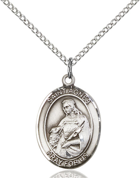 Extel Medium Oval Sterling Silver St. Agnes of Rome Pendant with 18" chain, Made in USA