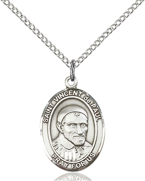 Extel Medium Oval Sterling Silver St. Vincent de Paul Pendant with 18" chain, Made in USA