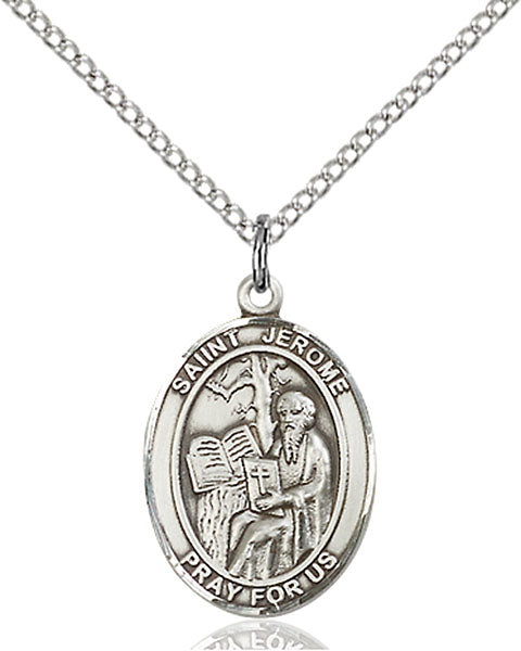 Extel Medium Oval Sterling Silver St. Jerome Pendant with 18" chain, Made in USA