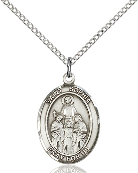 Extel Medium Oval Sterling Silver St. Sophia Pendant with 18" chain, Made in USA