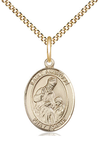 Extel Medium Oval 14Kt Gold Filled St. Ambrose  with 18" chain, Made in USA