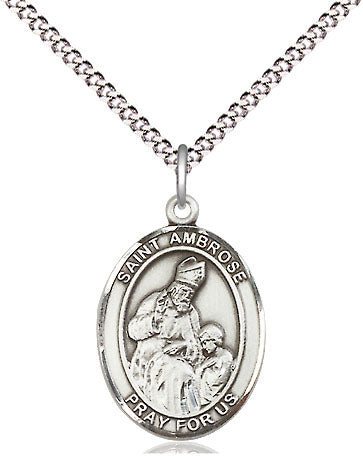 Extel Medium Oval Pewter St. Ambrose Pendant with 18" chain, Made in USA