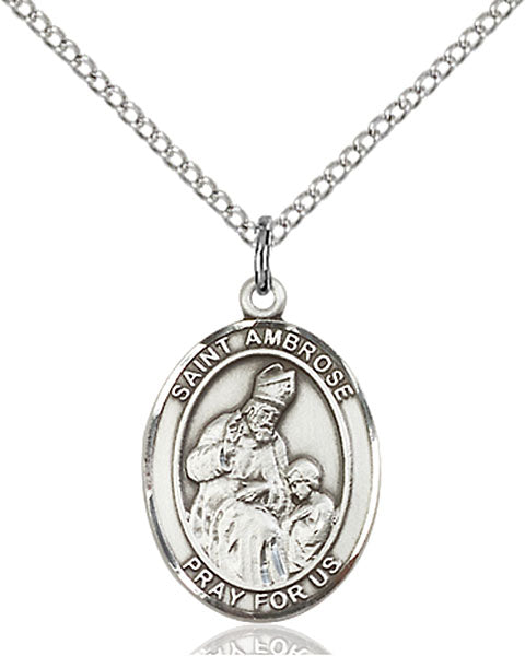 Extel Medium Oval Sterling Silver St. Ambrose Pendant with 18" chain, Made in USA