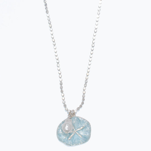 Sterling Silver Blue Sand Dollar Pendant Necklace For Women