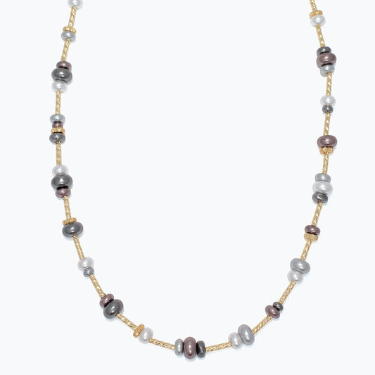 Tri Color Pearl Necklace With Gold Accents For Women