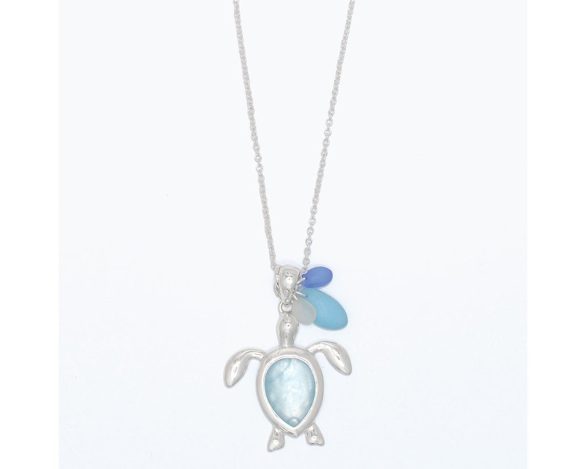 Necklace-Slvr Turtle w Blue Sea gla