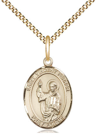 Extel Medium Oval 14Kt Gold Filled St. Vincent Ferrer  with 18" chain, Made in USA