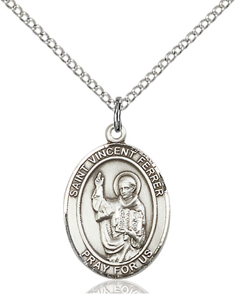 Extel Medium Oval Sterling Silver St. Vincent Ferrer Pendant with 18" chain, Made in USA