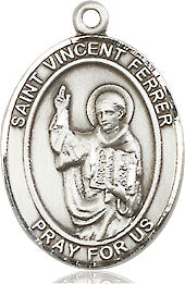 Extel Medium Oval Sterling Silver St. Vincent Ferrer Pendant with 18" chain, Made in USA