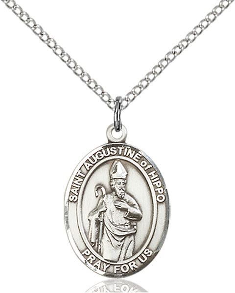 Extel Medium Oval Sterling Silver St. Augustine of Hippo Pendant with 18" chain, Made in USA