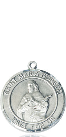 Extel Medium Round Pewter St. Maria Goretti Medal Pendant, Made in USA