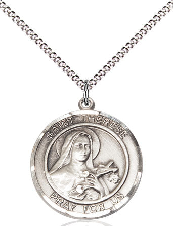 Extel Medium Round Pewter St. Therese of Lisieux Medal Pendant Necklace with 18" Chain, Made in USA