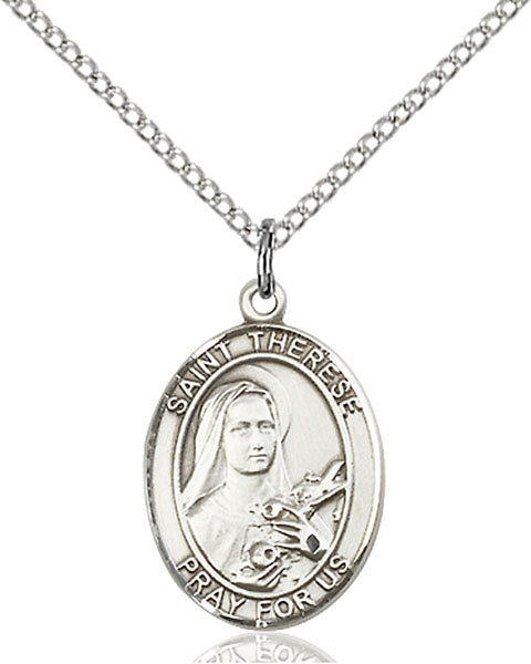 Extel Medium Oval Sterling Silver St. Therese of Lisieux Pendant with 18" chain, Made in USA