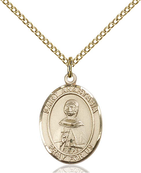 Extel Medium Oval  14kt Gold Filled St. Anastasia Pendant with 18" chain, Made in USA