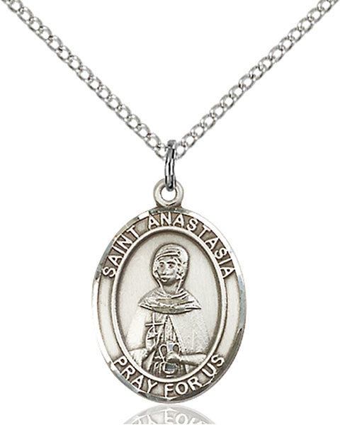 Extel Medium Oval Sterling Silver St. Anastasia Pendant with 18" chain, Made in USA