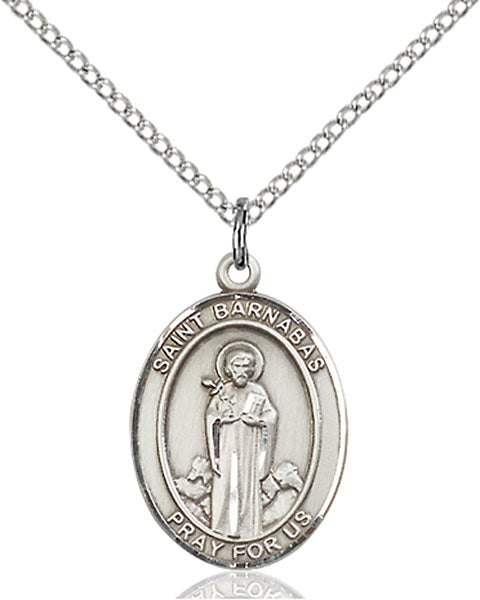 Extel Medium Oval Sterling Silver St. Barnabas Pendant with 18" chain, Made in USA