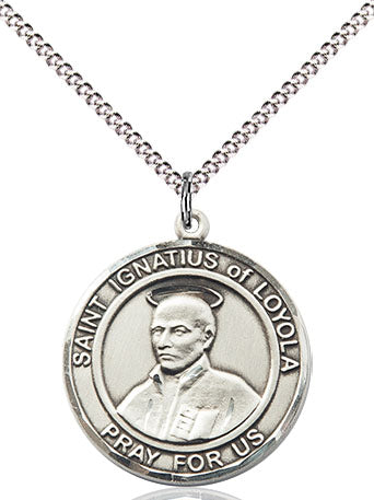 Extel Medium Round Pewter St. Ignatius of Loyola Medal Pendant Necklace with 18" Chain, Made in USA