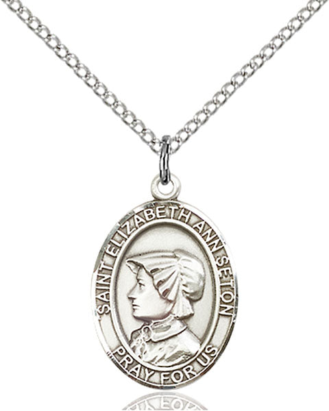 Extel Medium Oval Sterling Silver St. Elizabeth Ann Seton Pendant with 18" chain, Made in USA