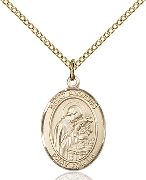 Extel Medium Oval 14Kt Gold Filled St. Aloysius Gonzaga  with 18" chain, Made in USA