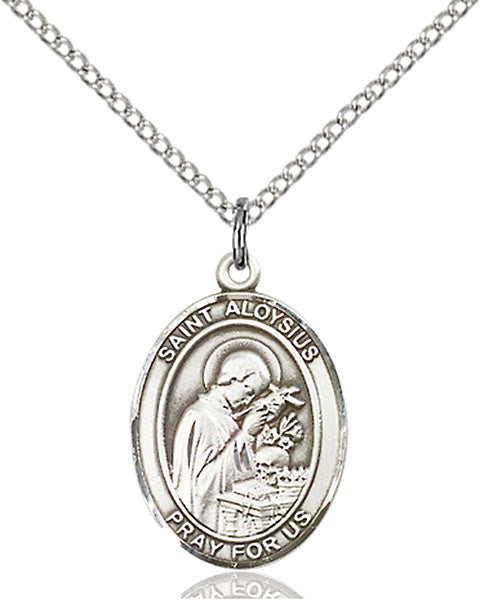 Extel Medium Oval Sterling Silver St. Aloysius Gonzaga Pendant with 18" chain, Made in USA