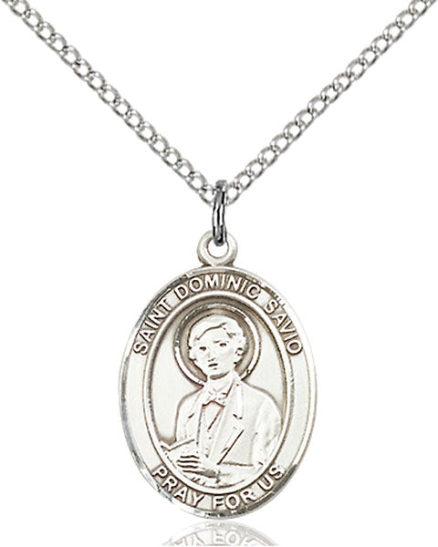 Extel Medium Oval Sterling Silver St. Dominic Savio Pendant with 18" chain, Made in USA