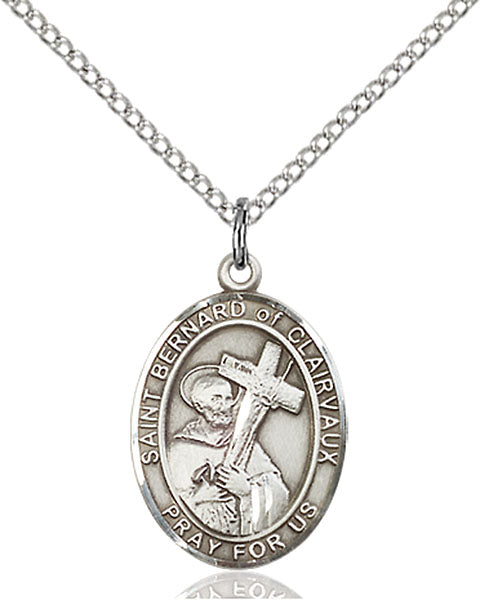 Extel Medium Oval Sterling Silver St. Bernard of Clairvaux Pendant with 18" chain, Made in USA