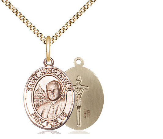 Extel Medium Oval 14Kt Gold Filled St. John Paul II  with 18" chain, Made in USA