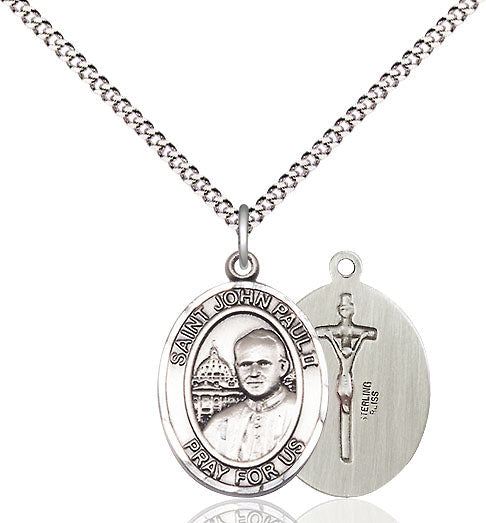 Extel Medium Oval Pewter St. John Paul II Pendant with 18" chain, Made in USA