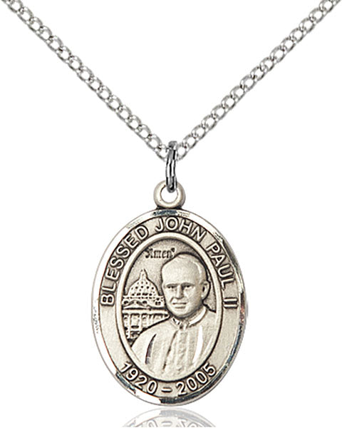 Extel Medium Oval Sterling Silver St. John Paul II Pendant with 18" chain, Made in USA